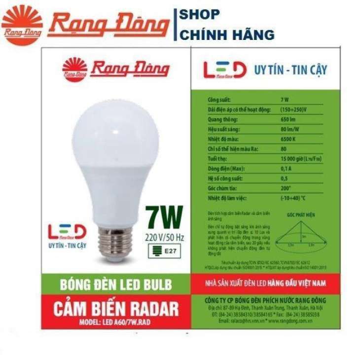 Bóng Đèn LED Bulb Rạng Đông Cảm Biến Radar A60N3/7W/9W/15W