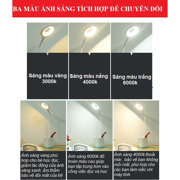 ĐÈN BÀN CHỐNG CẬN , CHỐNG LÓA , 3 CHẾ ĐỘ ,PIN TÍCH ĐIỆN ,CÓ HỘC BÚT WS - 8002 HÀNG CHẤT LƯỢNG CAO