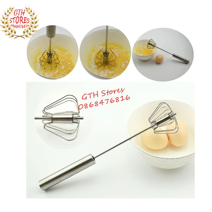 Cây đánh trứng động năng có lò xo tự quay - đánh trứng, đánh bột inox chắc chắn  _GTH Stores