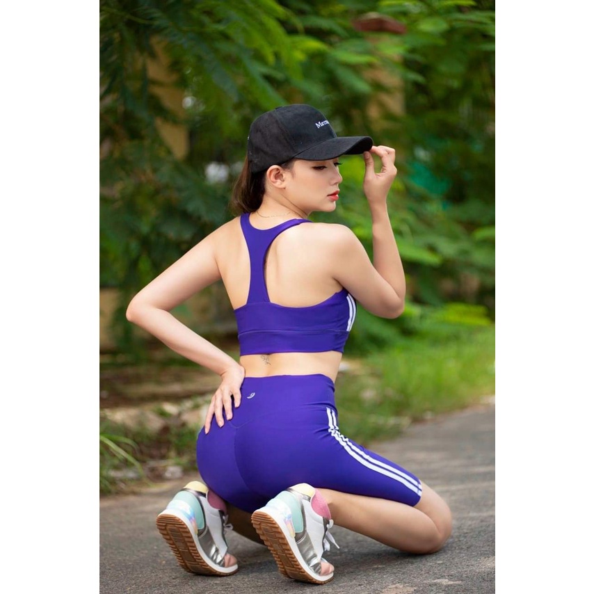 Đồ tập gym nữ, set bộ thể thao nữ áo bra kèm mút quần ngố đùi chun mông Bin Sports BL021