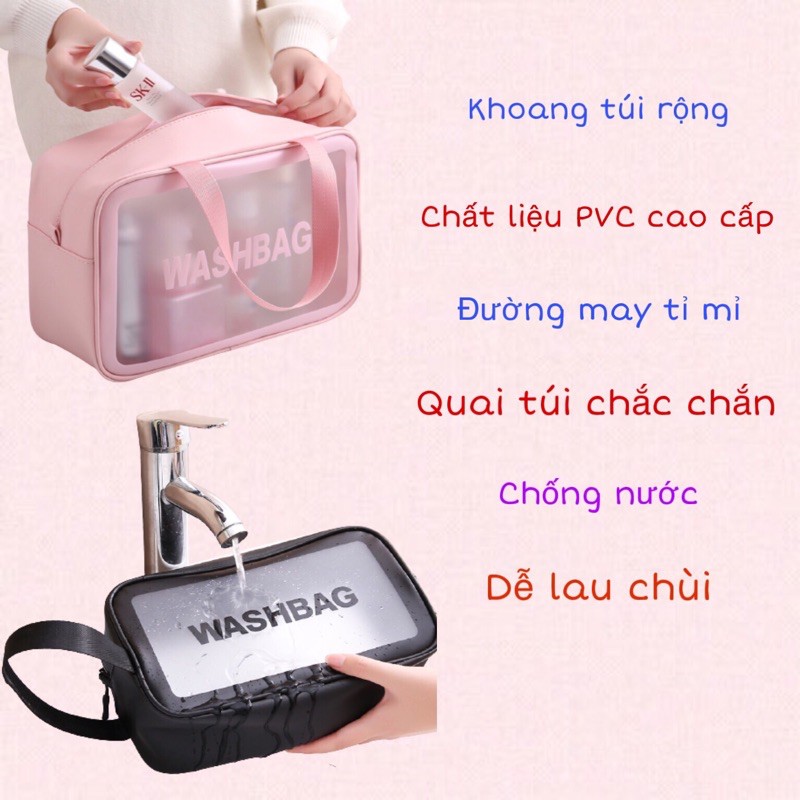 Túi đựng mỹ phẩm có quai xách/trong suốt cao cấp, thời trang, phong cách Hàn Quốc, túi chuẩn form