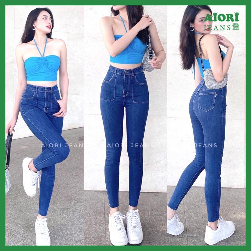 Quần Jean Nữ Aiori Lưng Cao Skinny Jeans Quần Bò Nữ Cạp Cao Dáng Ôm Dài Túi Tròn Kiểu Thời Trang_Mã D0636