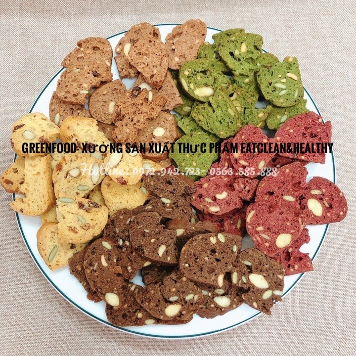 Bánh Biscotti 500gr Bánh vỡ Thương hiệu Greenfood-Bánh ăn kiêng bánh healthy