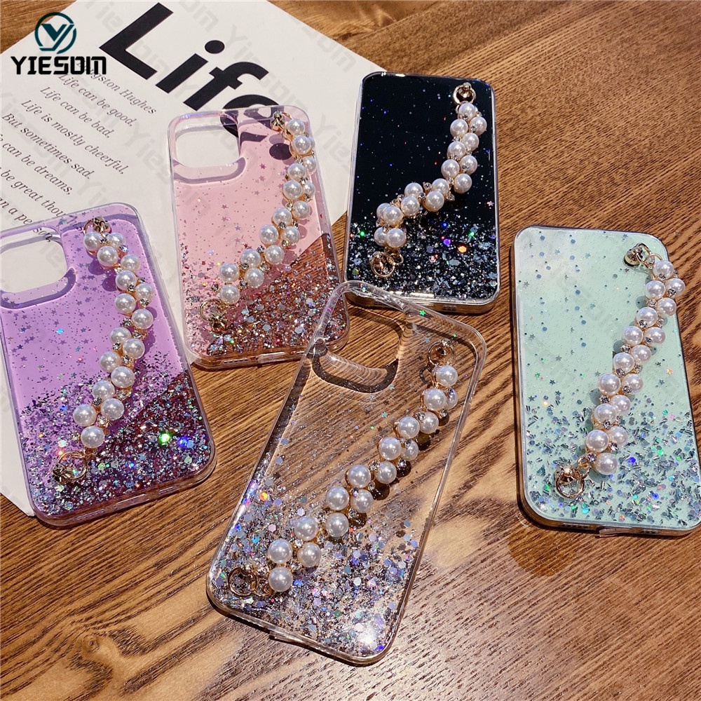 Sang Trọng ​Ốp Điện Thoại Silicon Mềm Trong Suốt Đính Kim Tuyến Kèm Dây Đeo Ngọc Trai Cho Xiaomi Redmi Note 11 Pro Redmi Note 11S 11Pro