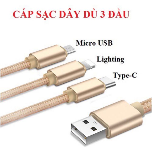 Cáp Sạc Dây Dù 3 Đầu