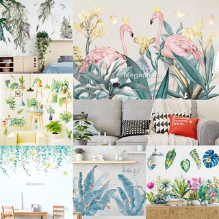Decal dán tường họa tiết hoa lá cây cối phong cảnh, Giấy dán tường phòng khách phòng ngủ có sẵn keo [D16-1002]