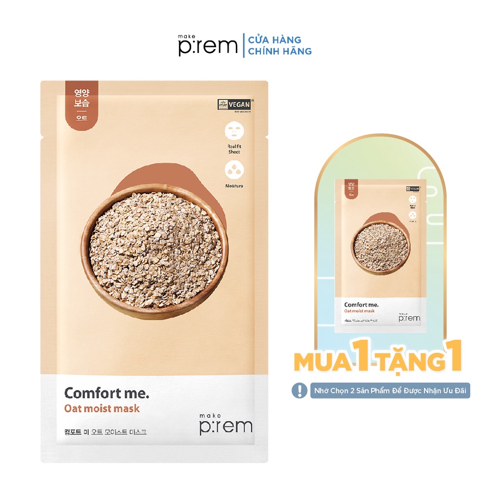 Mặt nạ giấy yến mạch dưỡng ẩm Make P:rem Comfort me. Oat moist mask 25ml