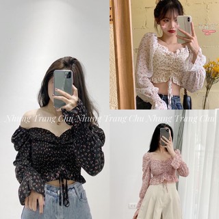 Áo trễ vai hoạ tiết hoa li ti Ulzzang - Áo tiểu thư siêu xinh