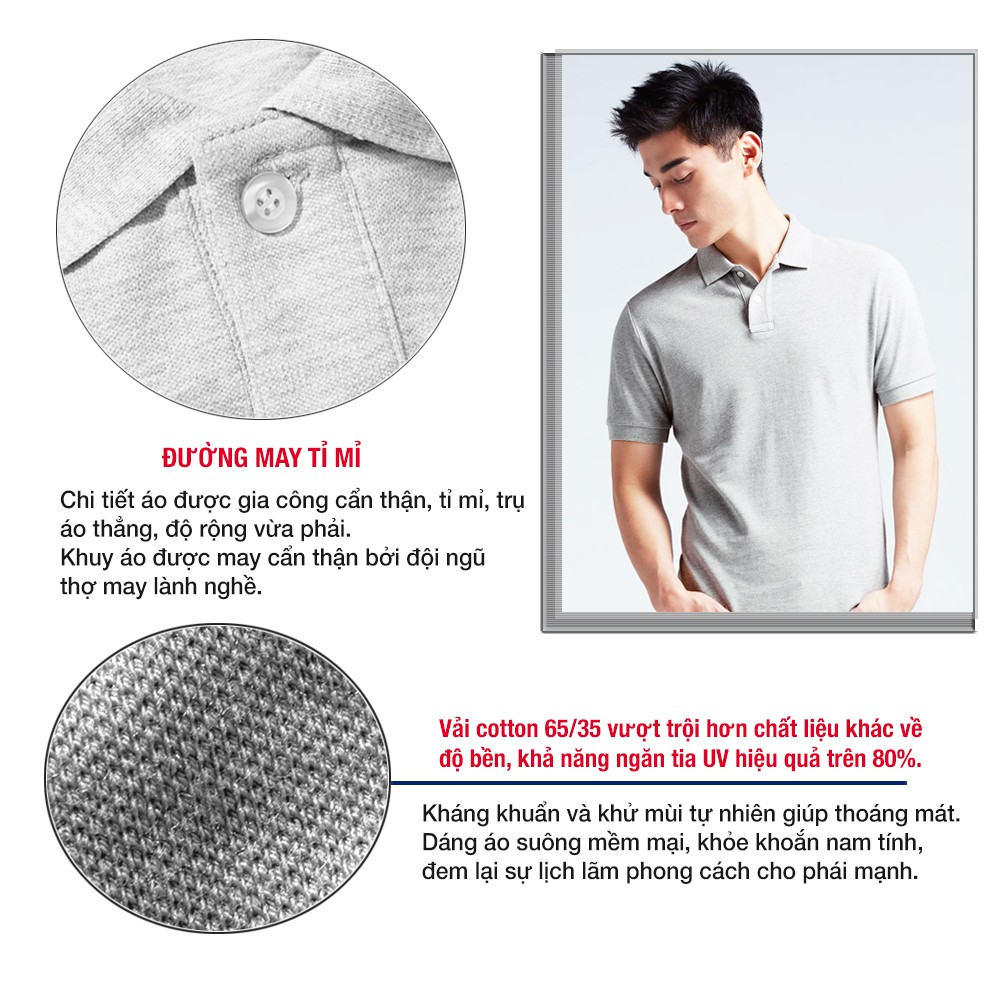 Áo thun cổ bẻ cao cấp cổ điển chuẩn men Pigofashion PG19 (màu Ghi Chú)