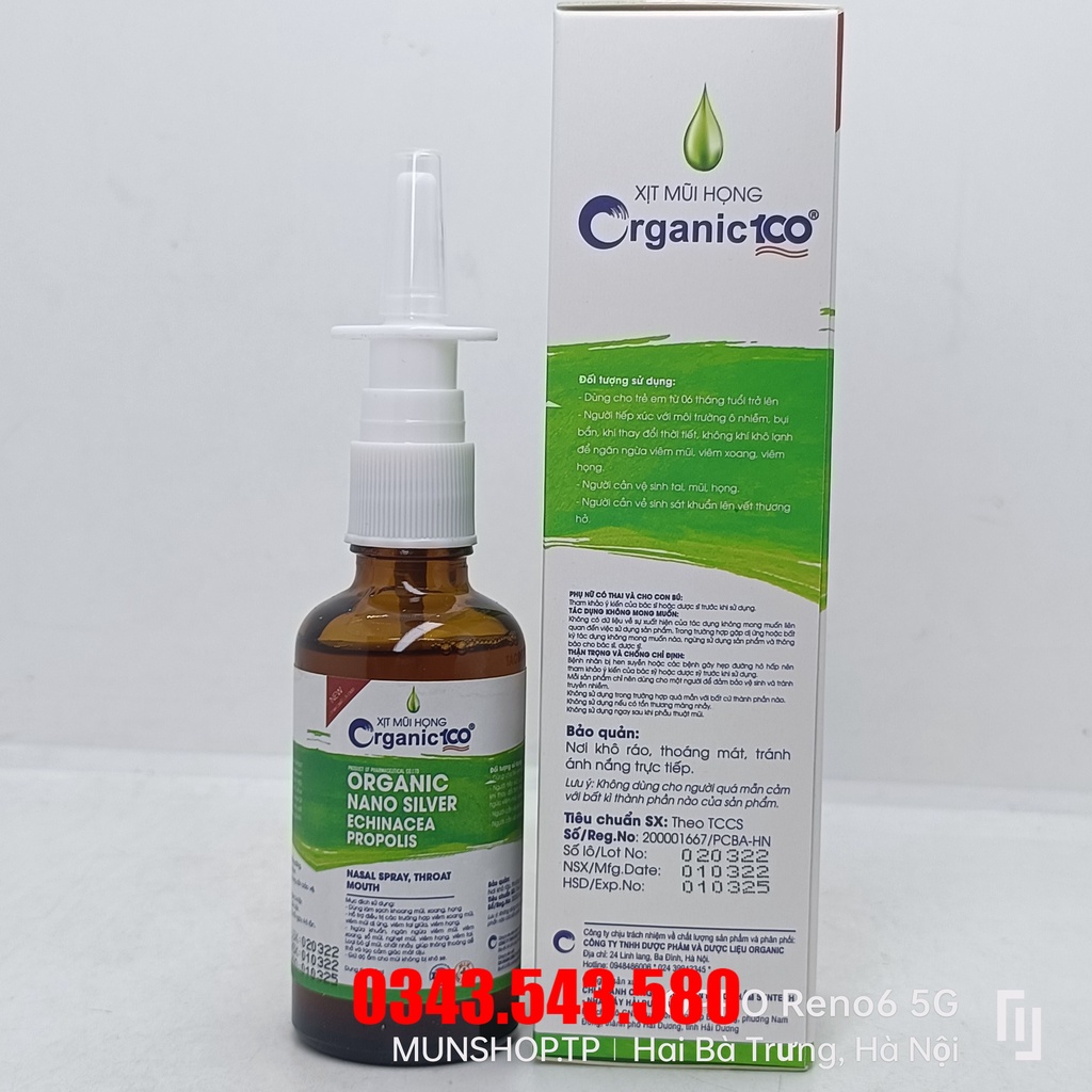 XỊT MŨI HỌNG ORGANIC 100 chai 50ml