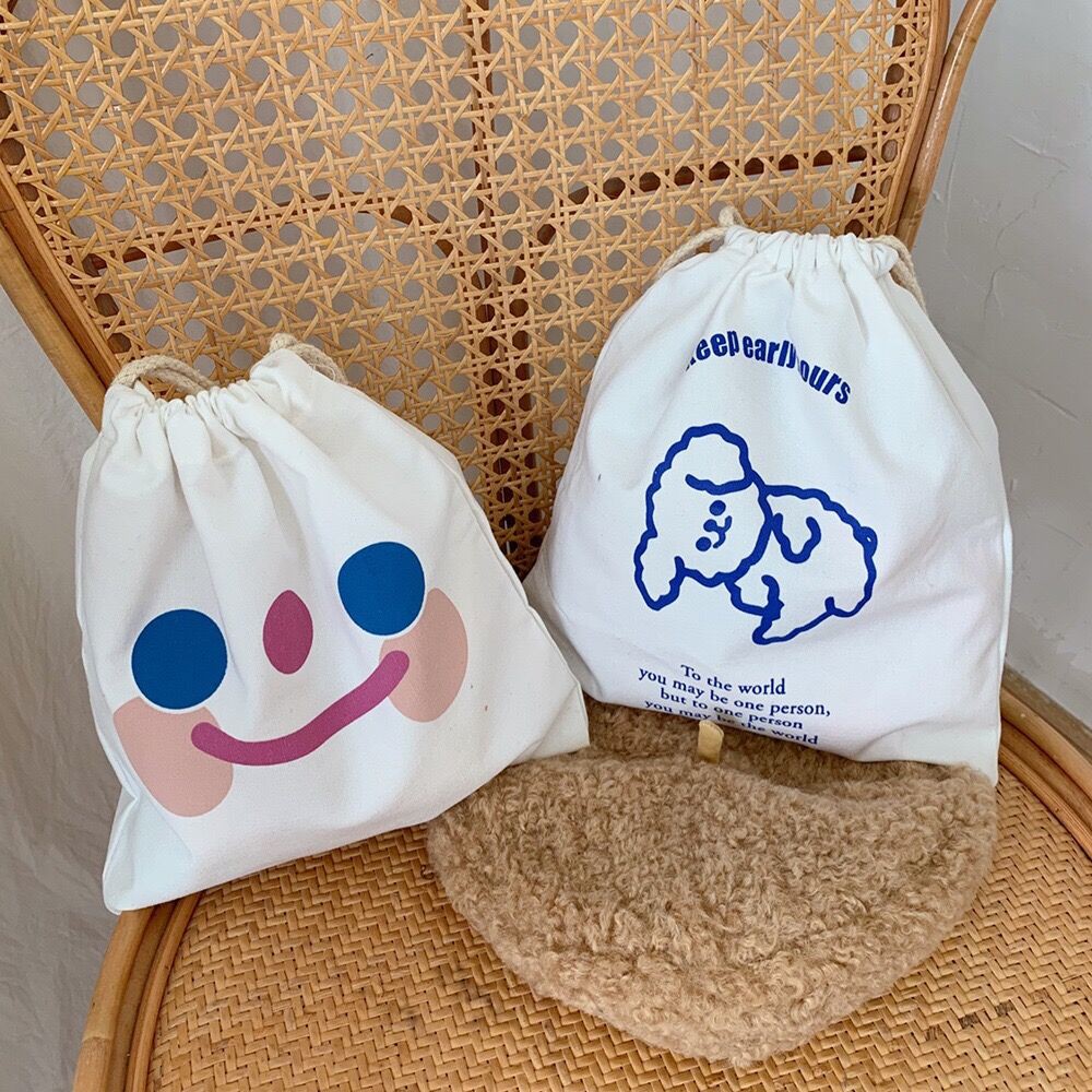 Smiley Dog Bag Túi dây rút Để mặc mỹ phẩm phong cách Hàn Quốc