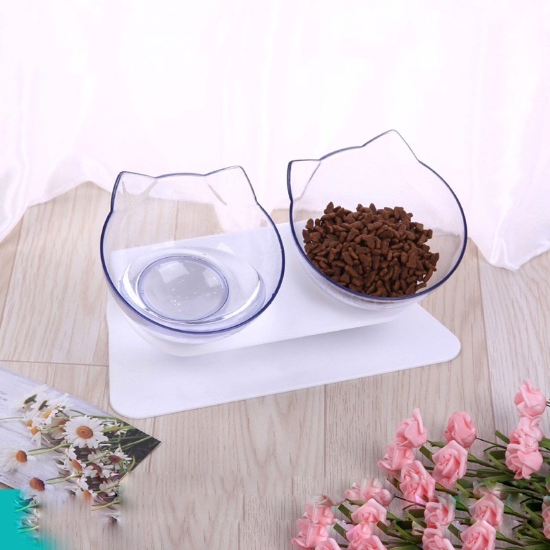 BÁT ĂN ĐÔI HÌNH ĐẦU MÈO NGHIÊNG 15 ĐỘ CHỐNG GÙ CHO THÚ CƯNG CHÓ MÈO