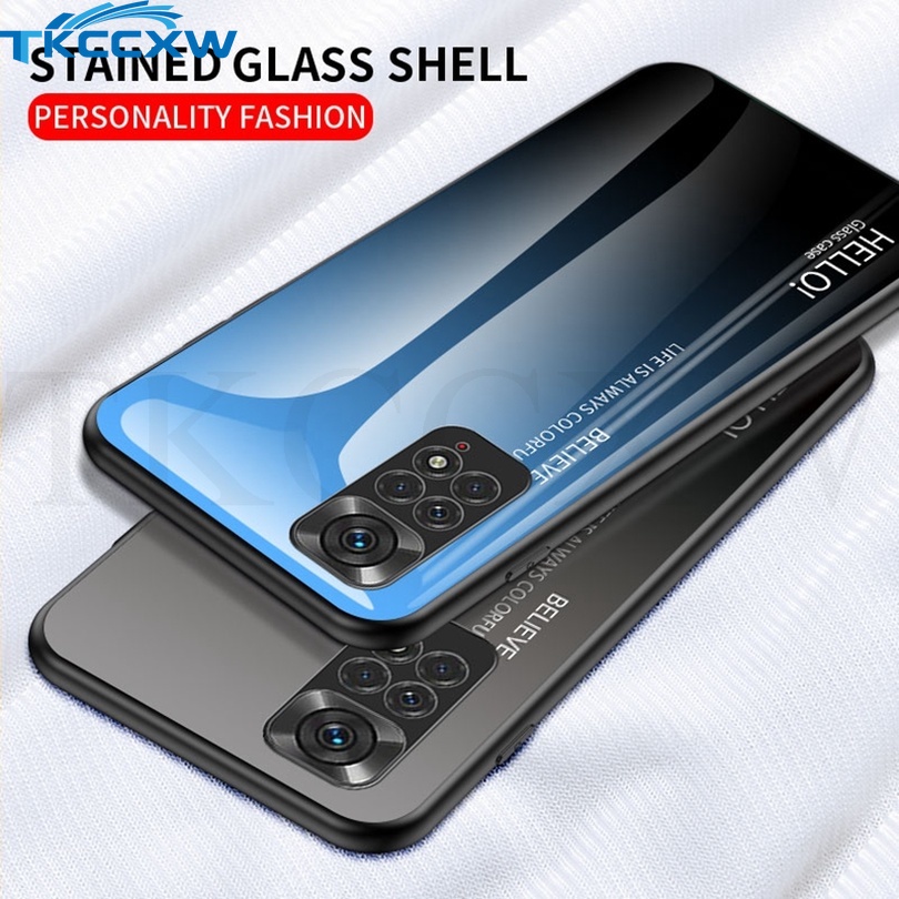 Ốp Điện Thoại Cứng Mặt Kính Cường Lực Màu Gradient Bóng Sang Trọng Cho Xiaomi Redmi Note 11T 11S 11 Pro+
