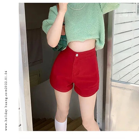 Quần Short Denim Lưng Cao Thời Trang Mùa Hè Cho Nữ