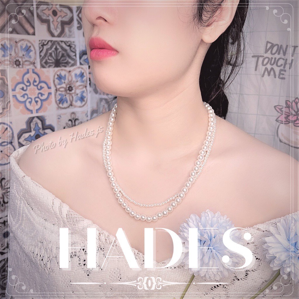 Vòng cổ chuỗi ngọc trai nhân tạo nhiều lớp quý phái - dây chuyền nữ cô dâu Hàn Quốc phụ kiện Hades.js