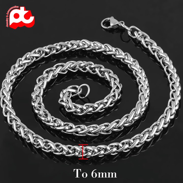 Dây chuyền nam đẹp inox cao cấp thời trang rẻ titan thép không gỉ kiểu bông dừa trangsucpt kích cỡ 6mm trắng PTDCNA171