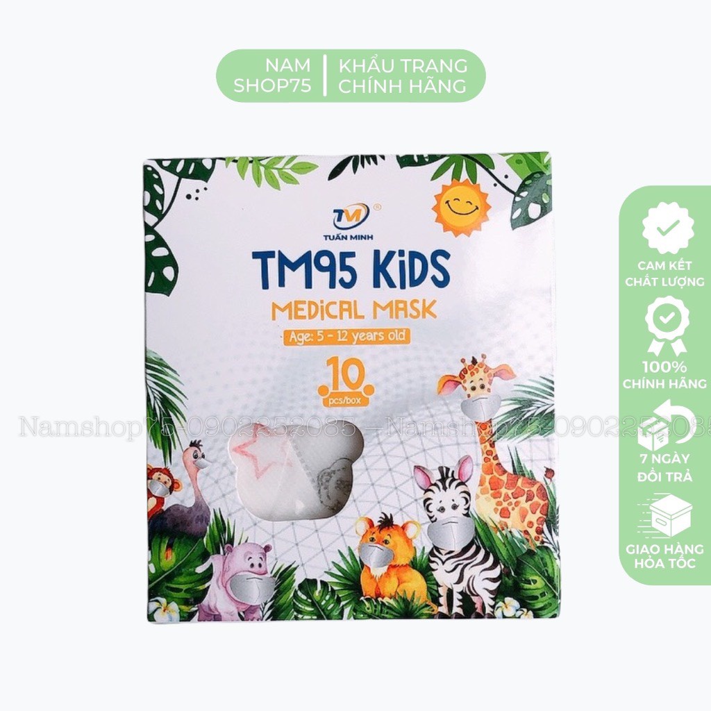 [CÓ SẴN] Hộp 10 Chiếc Khẩu Trang 5D Trẻ Em TM95 KID Chính Hãng Từ 5 Đến 12 Tuổi Mix Hình Kháng Khuẩn Ngăn Ngừa Bụi Mịn