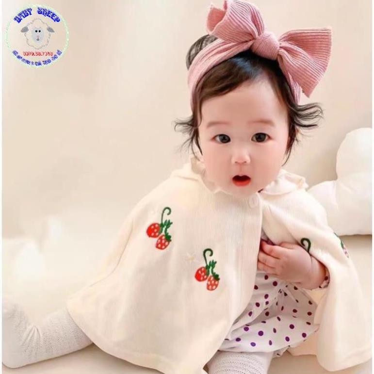 Áo choàng chống nắng áo cánh dơi chống nắng gió bụi thêu hoạ tiết dâu tây cho bé gái