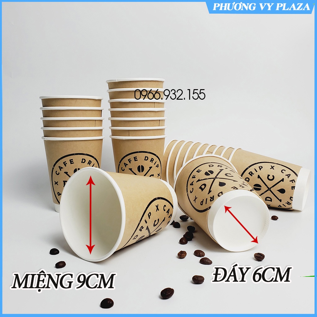 50 Cốc giấy 2 lớp kraft nâu họa tiết cafe 360ml -12oz NHẬP KHẨU HÀN QUỐC