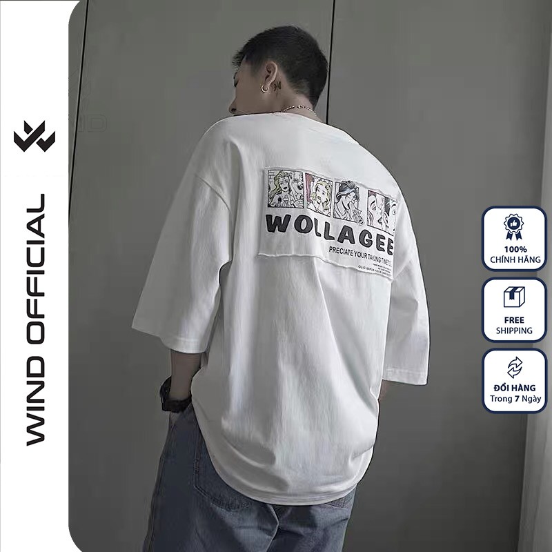 Áo thun tay lỡ WIND unisex form rộng Wollagee thời trang nam nữ oversize ulzzang | BigBuy360 - bigbuy360.vn