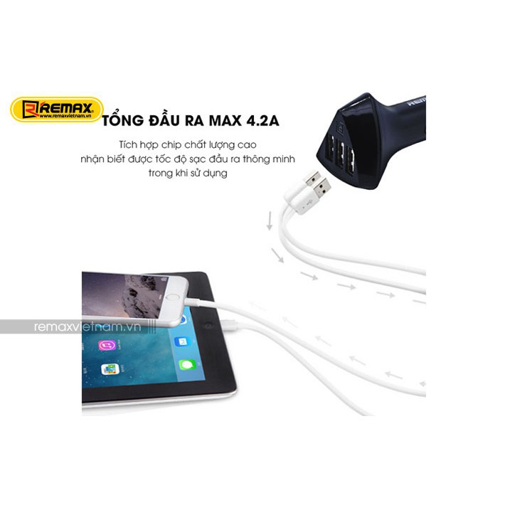 Tẩu sạc ô tô 3 cổng USB 4.2A thương hiệu REMAX - RC304