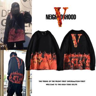 Vlone Joint Flame Skull Cổ Tròn Áo Nam Nữ Cặp Đôi Châu Âu Mỹ Thời Trang Dạo Phố Nhà Sản Xuất
