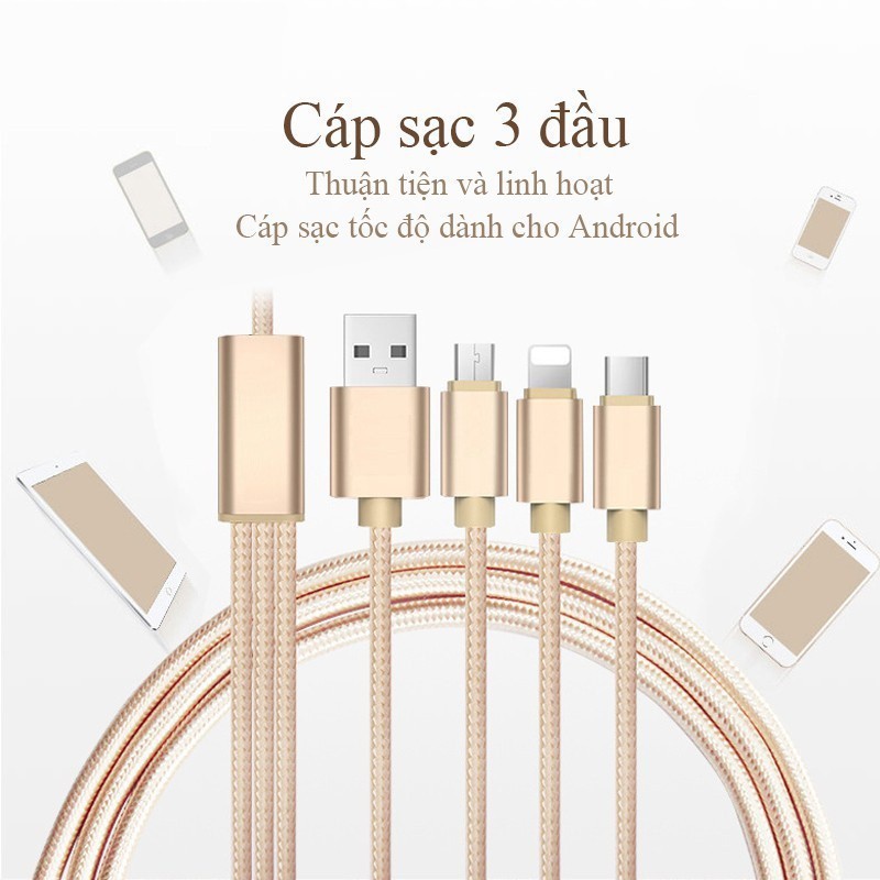 Cáp Sạc 3 Đầu Hoco X2 Iphone - Micro usb - Type C Dài 1M - BH 6 Tháng