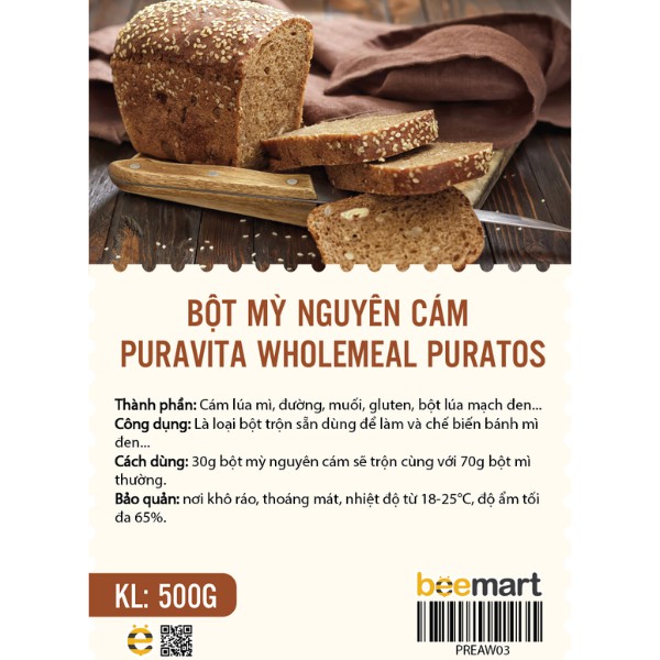 Bột mỳ nguyên cám Puravita WholeMeal Puratos 500gr