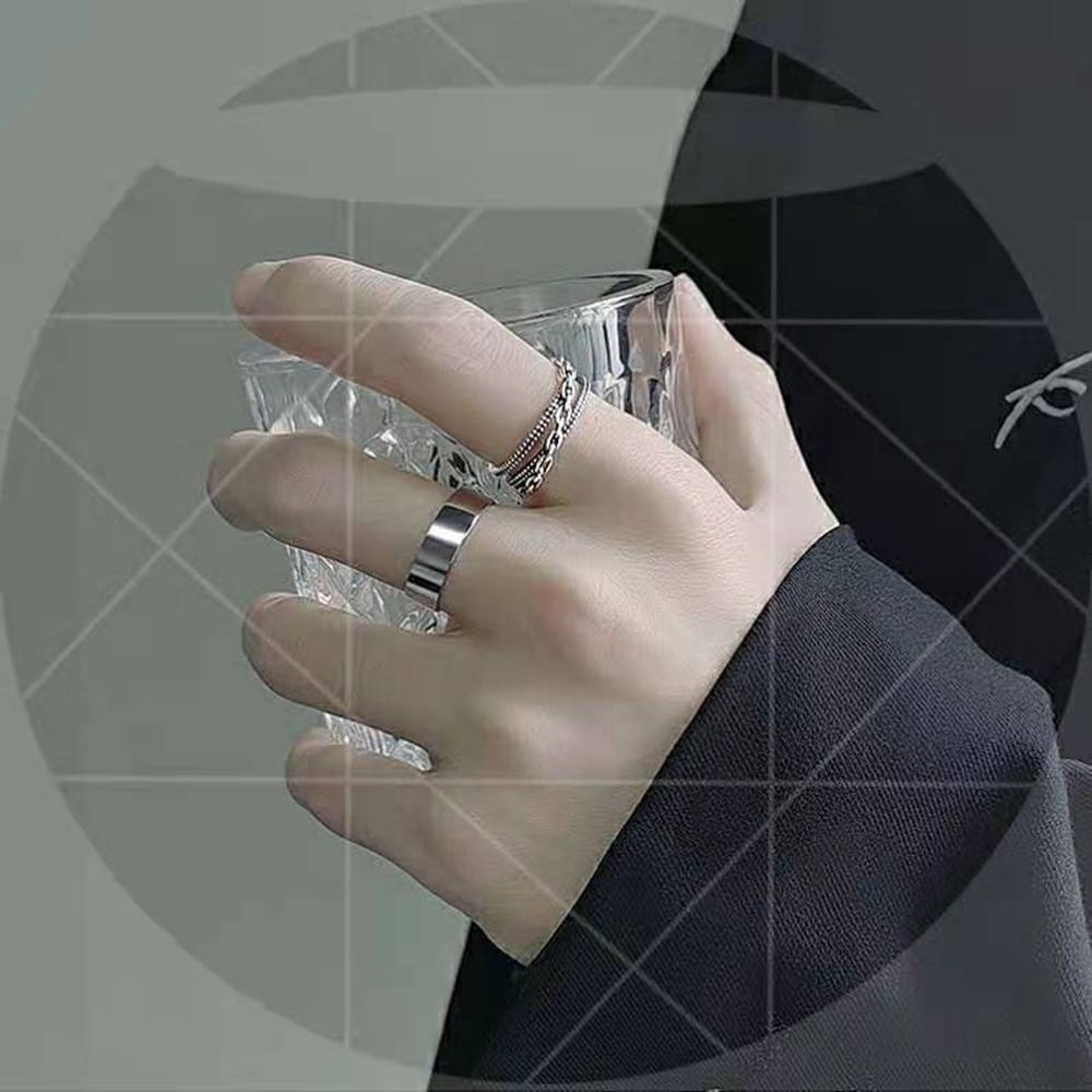 Nhẫn đeo tay dạng mở phối dây xích phong cách Hàn Quốc cá tính cho nam