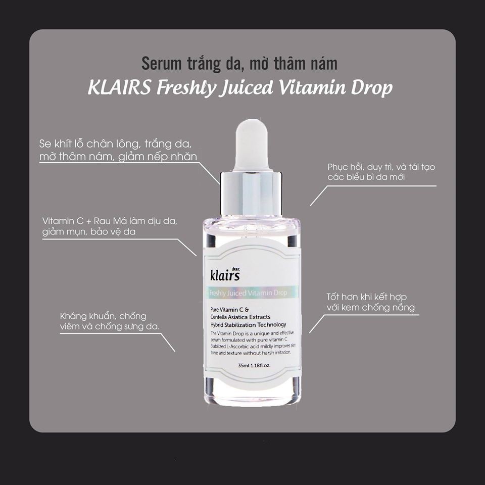 Tinh Chất Vitamin C Giúp Mờ Thâm Nám, Trắng Sáng Dành Dear, Klairs Freshly Juiced Vitamin Drop 35ml | BigBuy360 - bigbuy360.vn