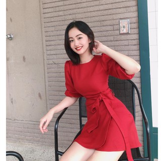 Đầm đắp tà phối eo nơ EDINI - D1163
