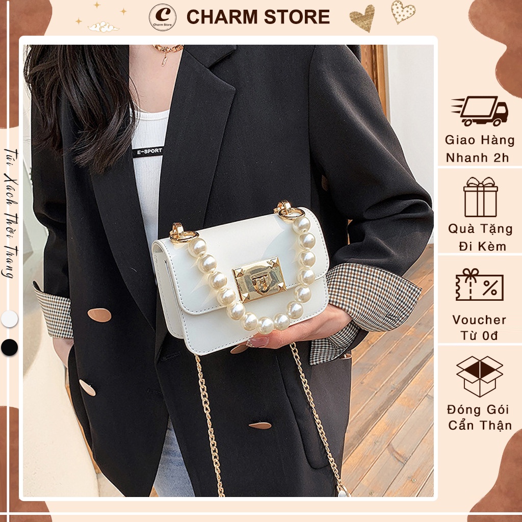 Túi Xách Nữ Mini Đeo Chéo Đẹp Nhỏ Gọn Dễ Thương Thời Trang Hàn Quốc Cao Câp·Da Mềm Màu Trắng CHARM STORE_05