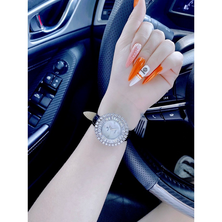 Đồng hồ đeo tay nữ, đồng hồ nữ chính hãng ROYAL CROWN dây da đính kim cương nhân tạo cao cấp, siêu sang chảnh, cực đẹp