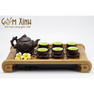 Ấm chén Bát Tràng_Bộ trà gốm tử sa hoa văn đắp nổi