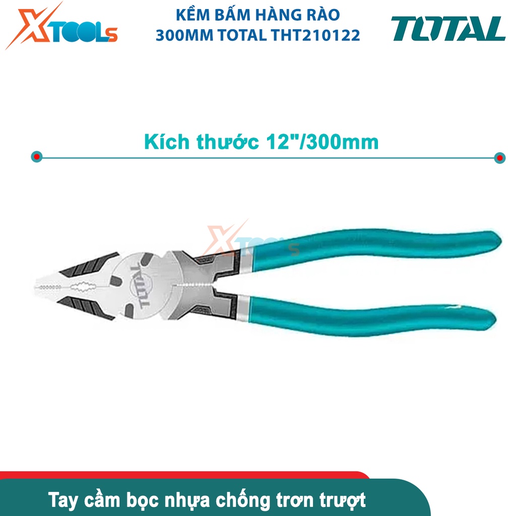 Kềm bấm hàng rào 300mm Total THT210122, đầu kềm được đánh bóng và mạ đen, tay cầm bọc cao su êm tay- CHÍNH HÃNG- XTOOLS