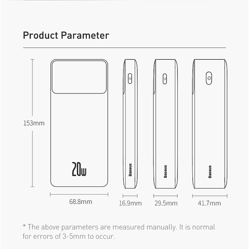 Pin sạc dự phòng 20000mAh sạc nhanh 20w Baseus QC3.0 + PD20w có đèn led hiển thị dung lượng pin