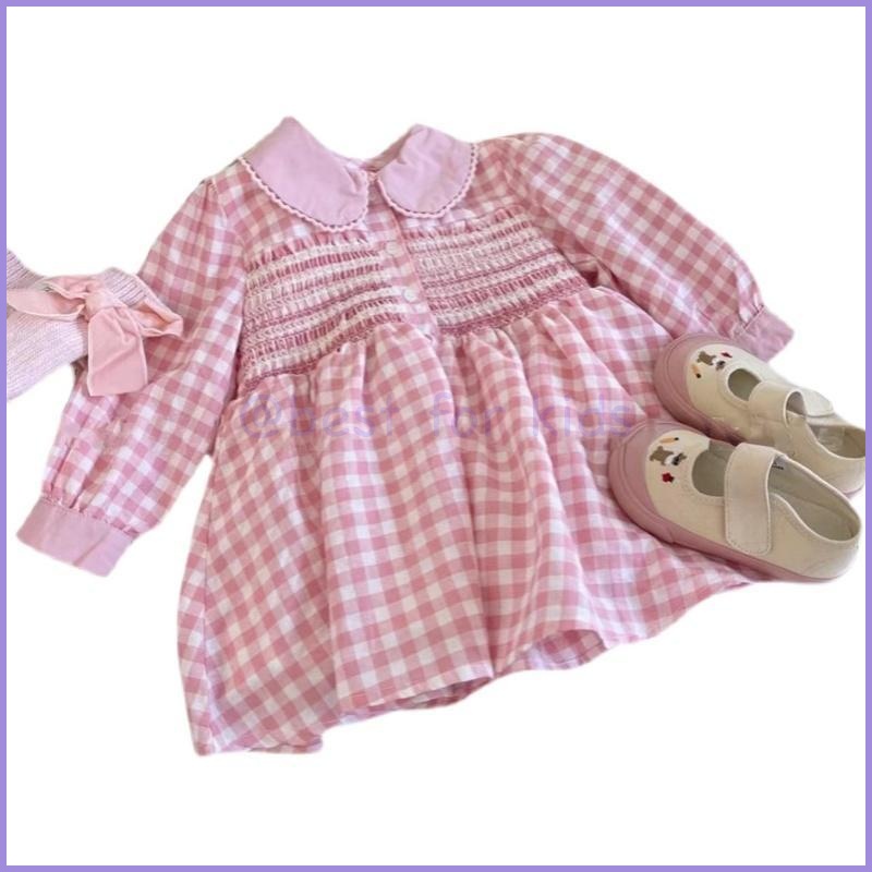 Đầm Tay Ngắn Họa Tiết Caro Phong Cách Phương Tây Dễ Thương Thời Trang Mùa Hè Cho Bé Gái