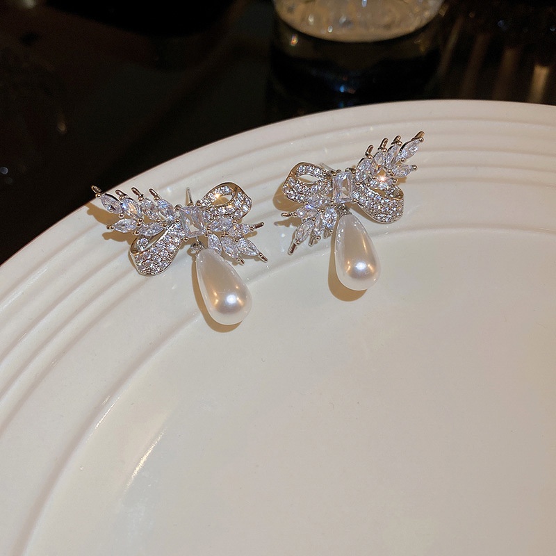 Bông Tai Bạc Hình Chiếc Nơ Đính Đá Zircon Xinh Xắn Thời Trang