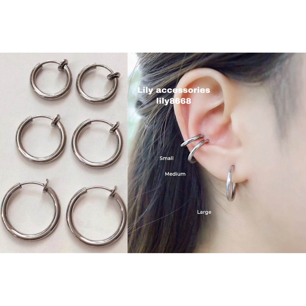 Hoop EarCuff kẹp tai titan tròn nhiều màu, nhiều size cho nam và nữ không cần xỏ lỗ không gỉ set