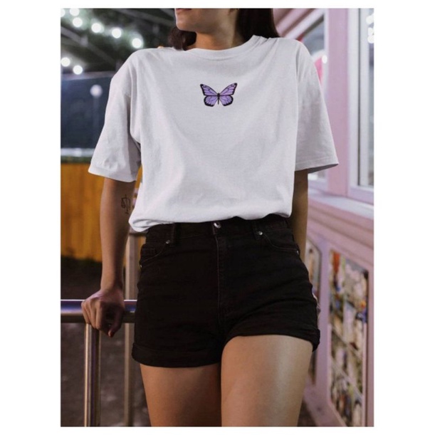 Áo thun thiết kế đơn giản trẻ trung hợp thời trang | Áo thun in hình bướm Tumblr 90s phong cách Hàn Quốc cá tính cho nam và nữ