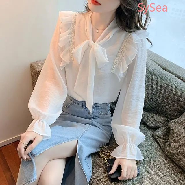 Áo Sơ Mi Voan Đính Nơ Ngọc Trai Thời Trang Mùa Xuân Dành Cho Nữ