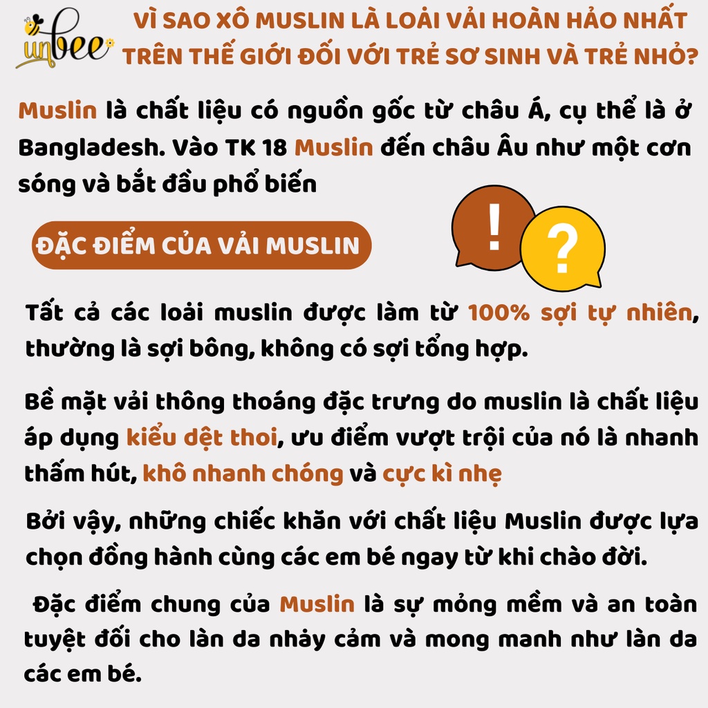 Ủ xô sơ sinh ruột bông vuông 2 lớp đa năng Unbee mũ tai gấu, hàng thiết kế - Xô Muslin cao cấp thoáng mát  85*90 - PN013