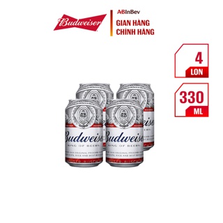 Pack 4 lon bia Budweiser (330ml/lon)