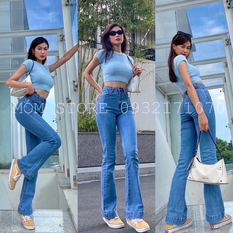 Quần Jean Ống Loe Lưng Cao - Quần Loe Dáng Dài Line Bản To VNXK [ ẢNH THẬT 100%]
