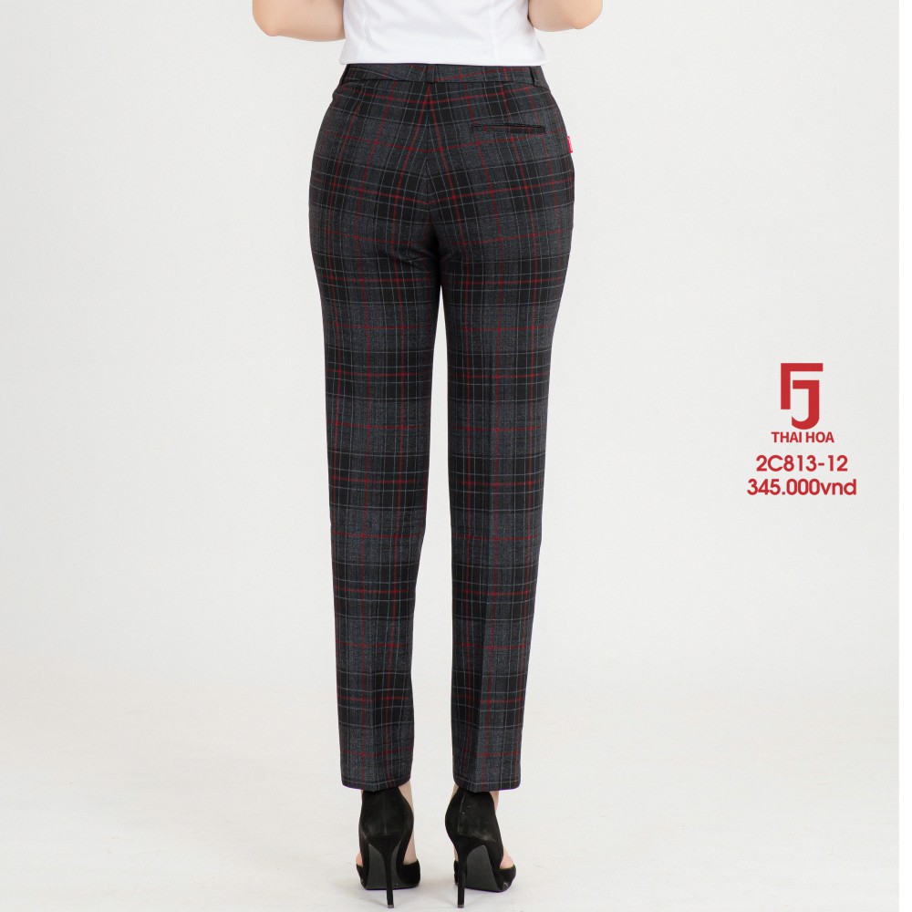 Quần tây nữ, quần âu nữ công sở Thái Hoà 9 tấc, màu đen kẻ ô đỏ, chất liệu mềm ,trơn 2C813-12-01