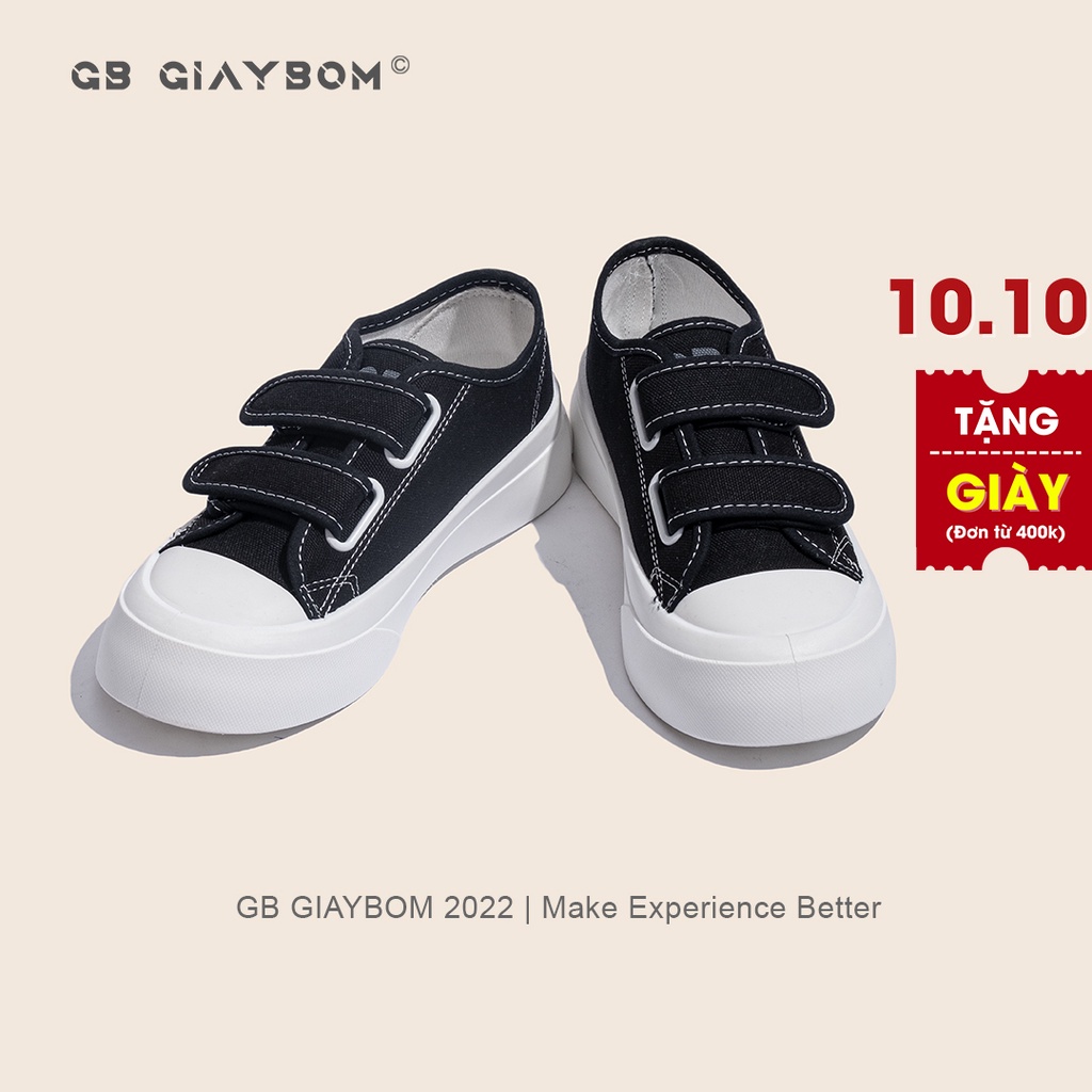 Giày Sneaker Nữ Đế Độn giày BOM Thể Thao Quai Dán Vải Canvas Màu Đen Trắng Phù Hợp Đi Học, Chơi Mới Nhất giayBOM B1474