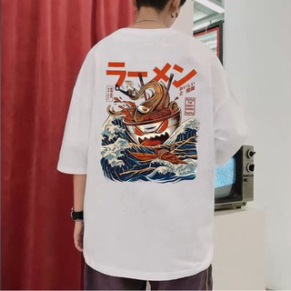 Áo thun nam nữ, áo thun tay lỡ unisex ramen 1 có bigsize thun cotton dày mịn