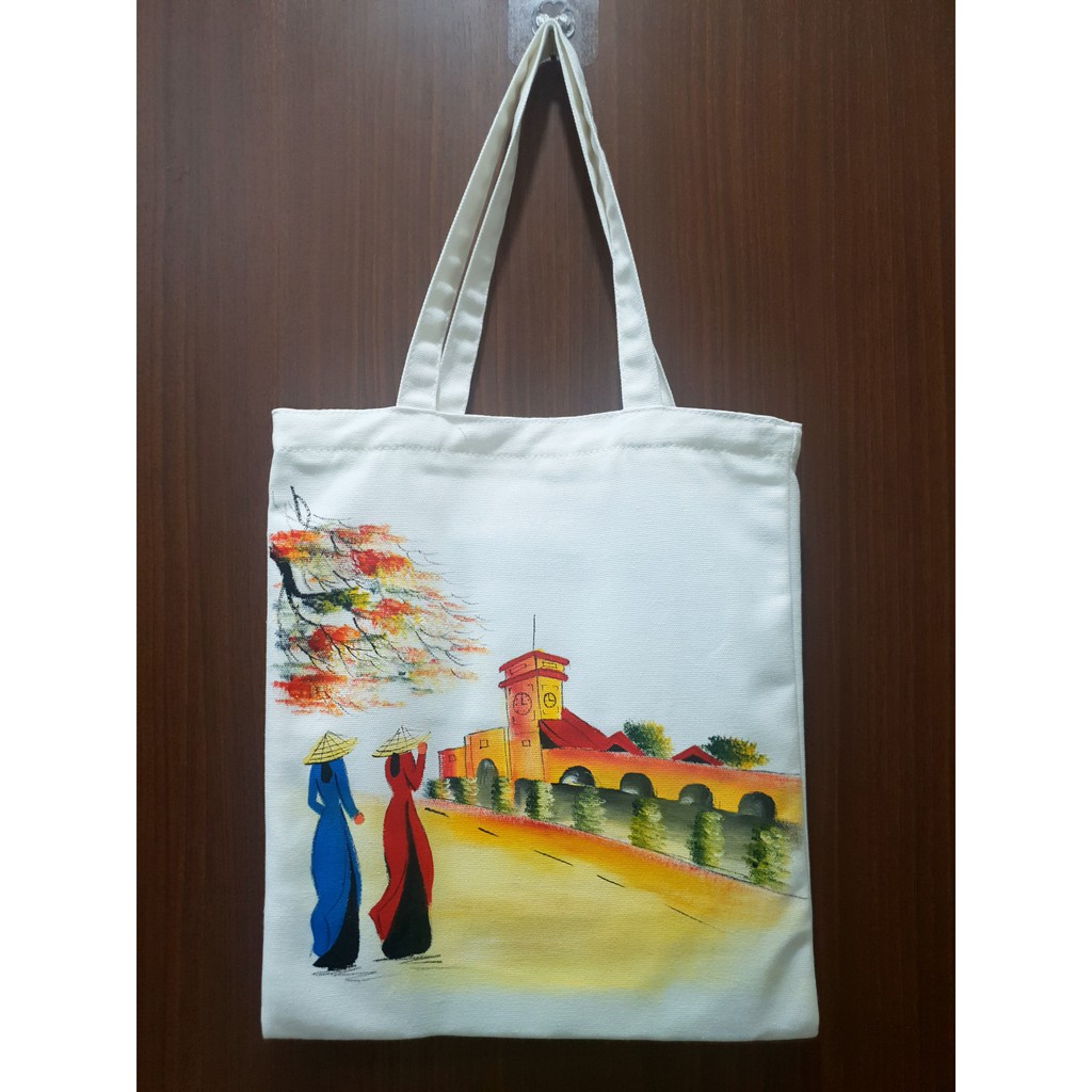 Túi Canvas vẽ cảnh (34cm x 36cm + quai 26cm)