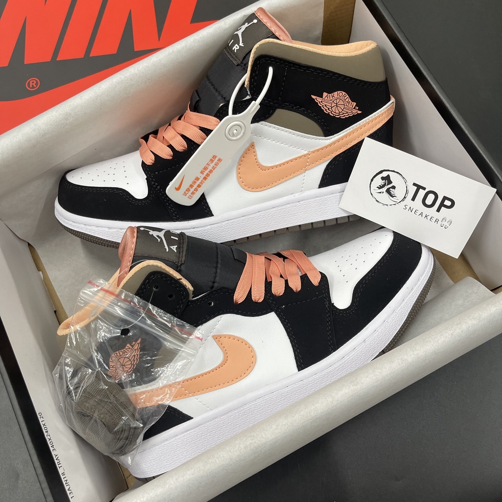 Giày sneaker nữ jordan hồng đen cao cổ, giày thể thao nam nữ tăng chiều cao
