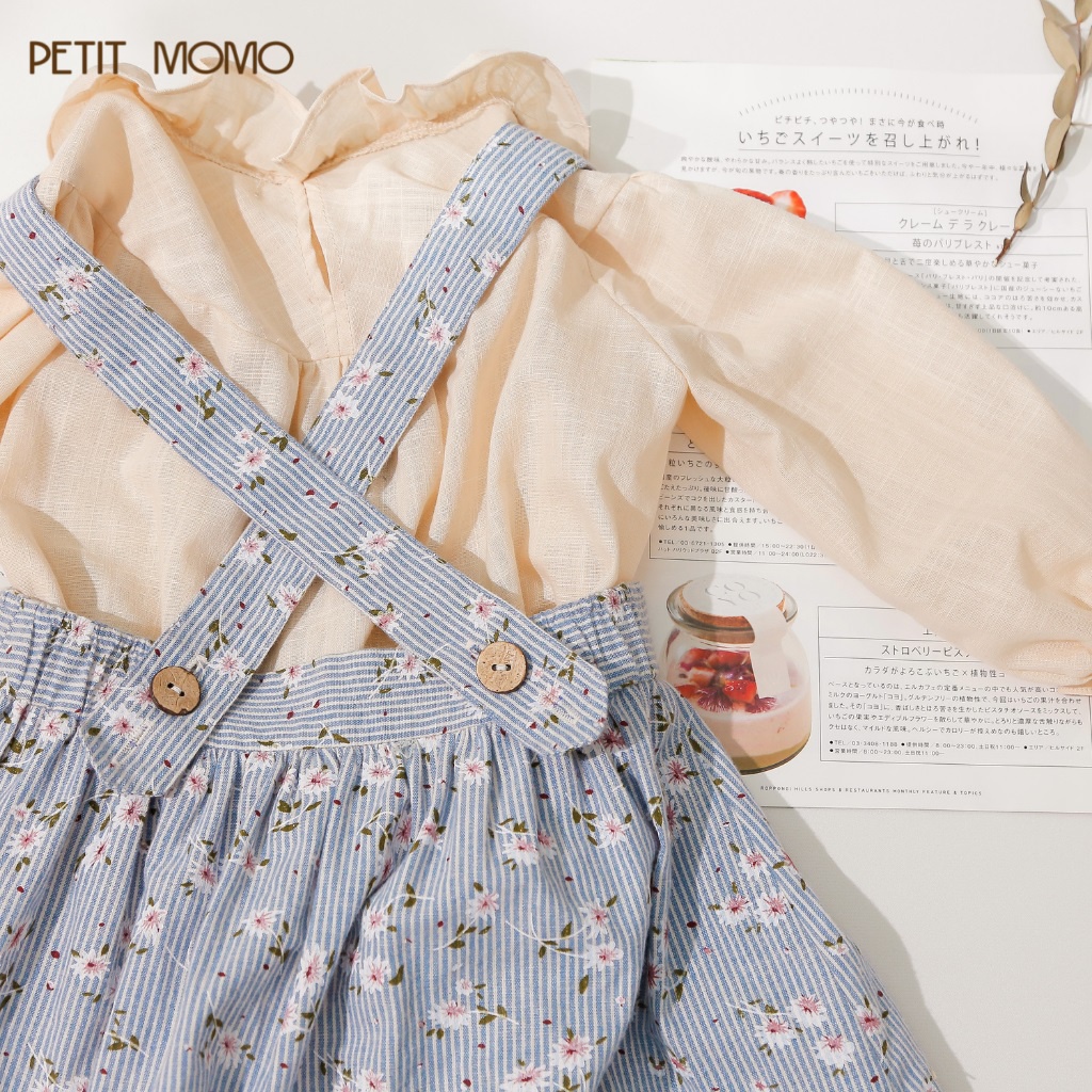 Váy Yếm Cho Bé Gái 1-6 Tuổi PETIT MOMO Chất Vải Thô Mềm Mại Thiết Kế Có Túi Họa Tiết Hoa Nhí H167